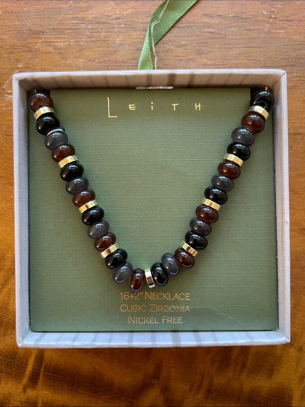 Leith Black, Gray and Brown Beaded Necklace with Gold Accents